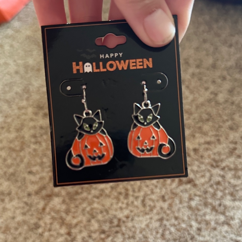 Halloween Cat Pumpkin Earrings